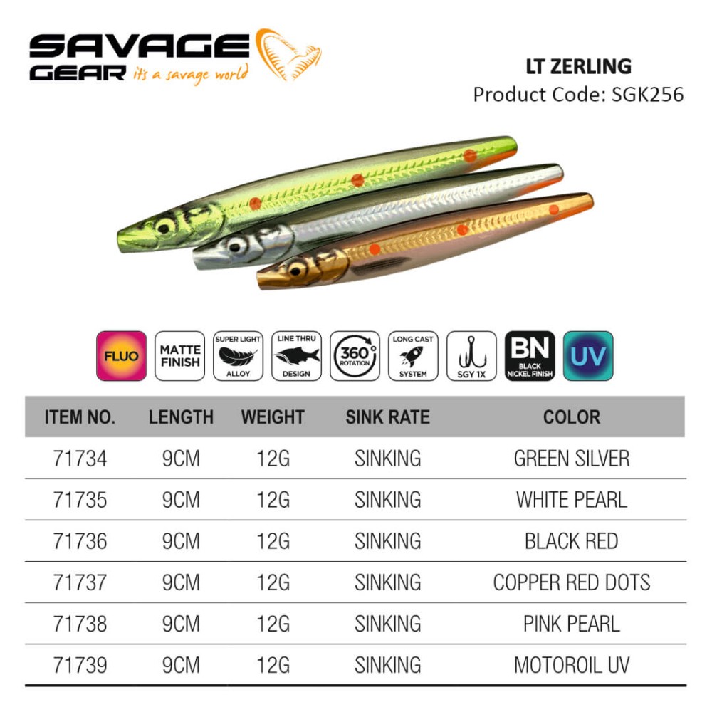 SAVAGE GEAR LINE THRU  ZERLING 9CM 12G SINKING 