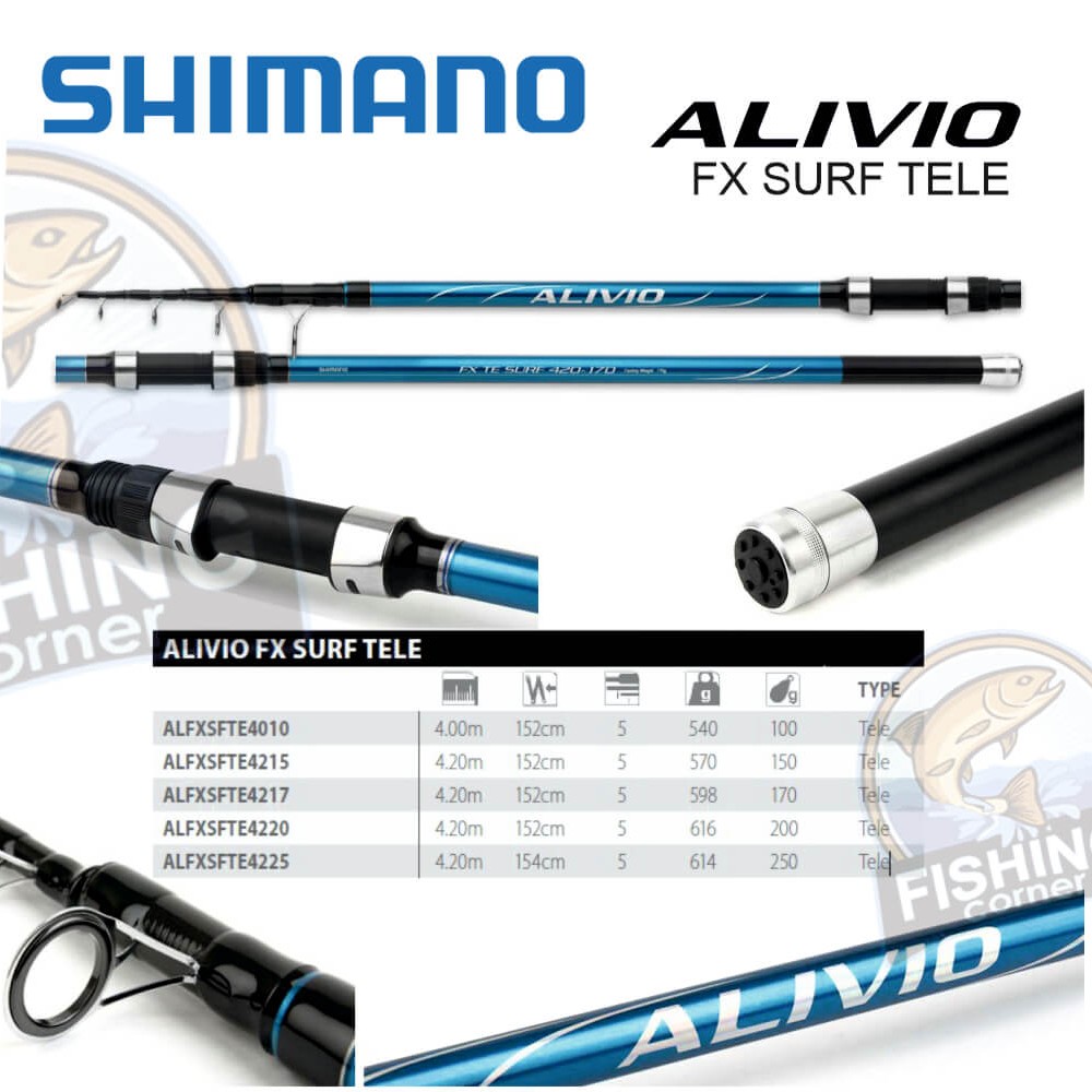 SHIMANO ALIVIO FX SURF TELE 4.00m 100gr - SHAKESPEARE SALT SURF 7000 - CATCHER 300m 0.28mm