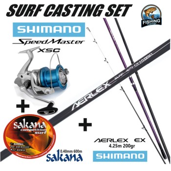 SHIMANO AERLEX 4.25 200gr + SHIMANO SPEEDMASTER 14000 XSC + SAKANA COMPETITION SURF 0.40mm 600m
